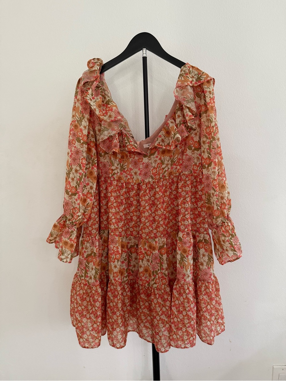 Glamorous Peach Floral Ruffle Mini Dress Size US 12 - Picture 4 of 6